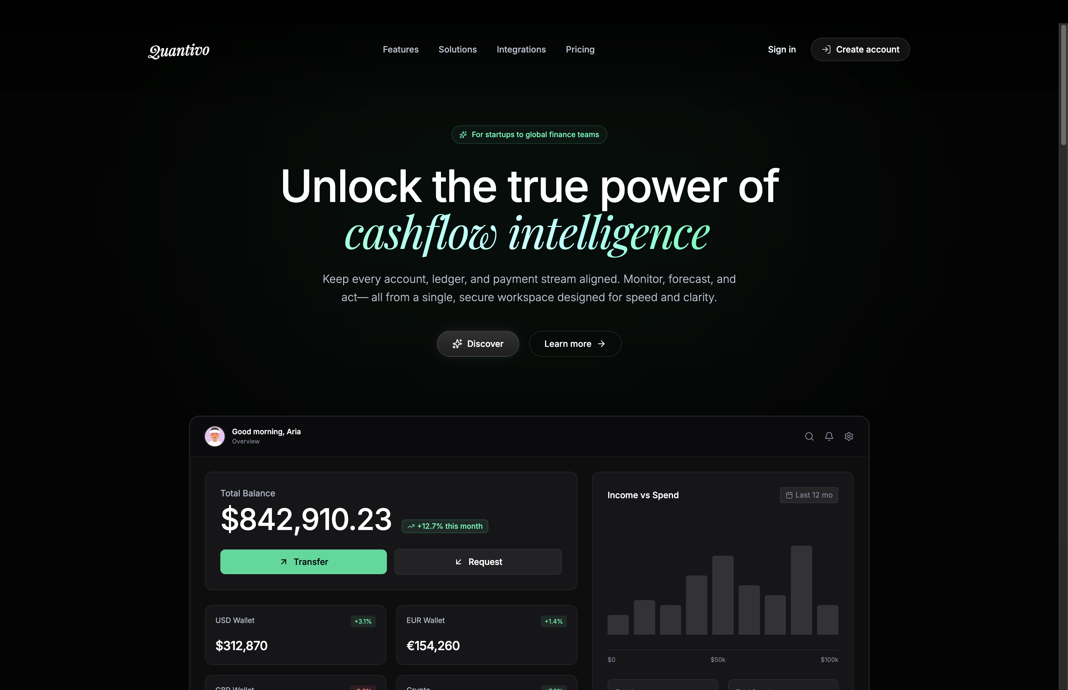 Quantivo Financial Dashboard template preview