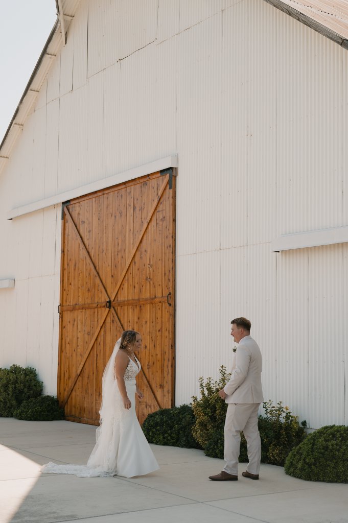 White Barn Pink Ceremony