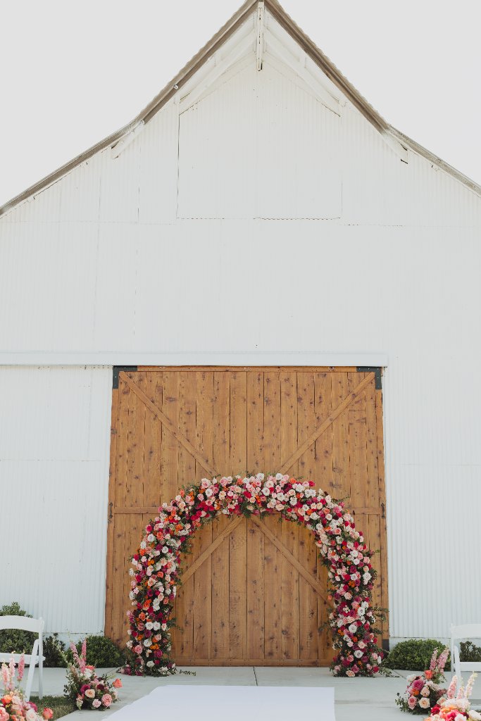 White Barn Ceremony Setup