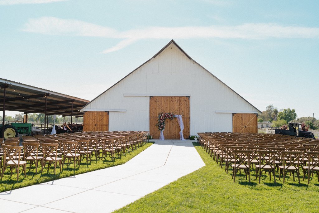 White Barn Ceremony Setup