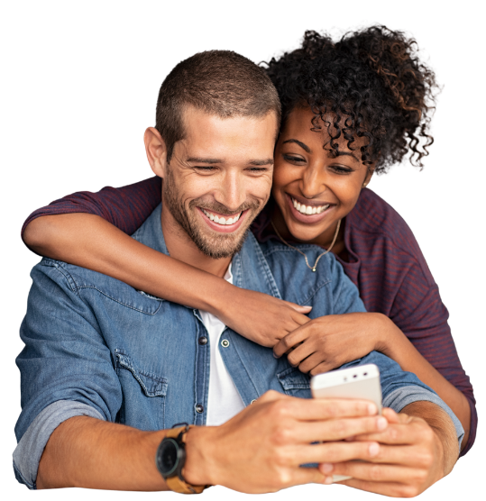 Couple looking at phone
