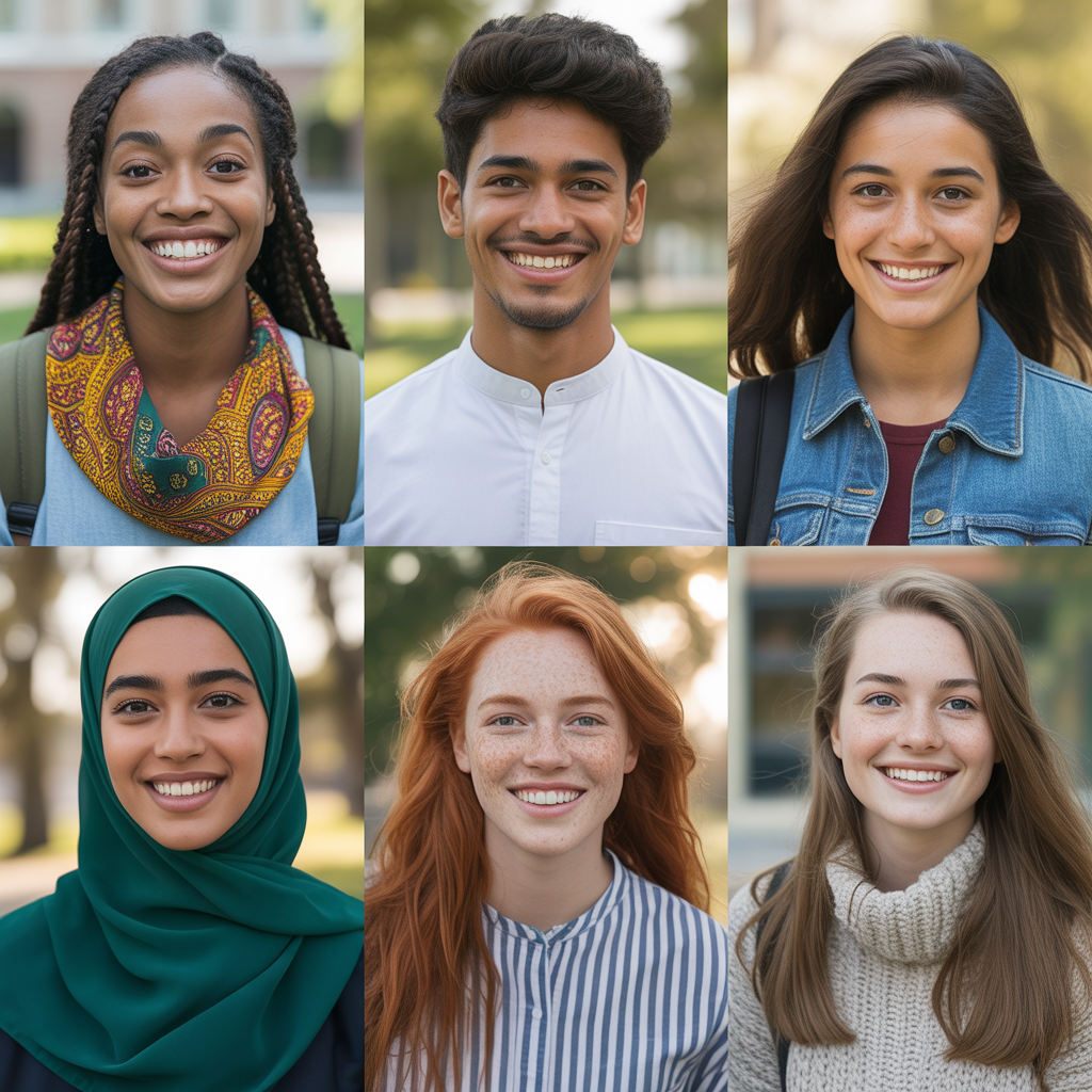 Diverse college students looking toward their future with hope