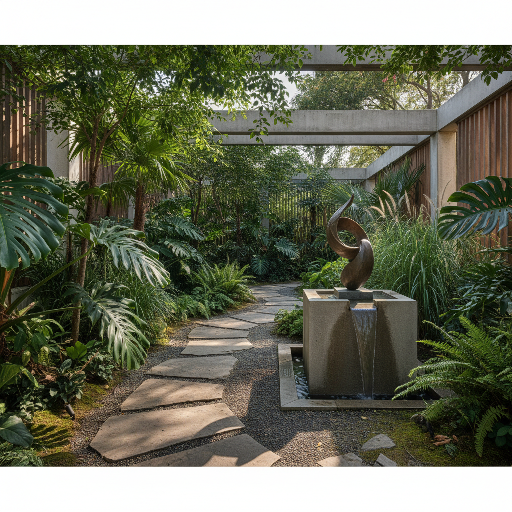 Paisagismo de alto padrão: vista externa de jardim de espera elegante