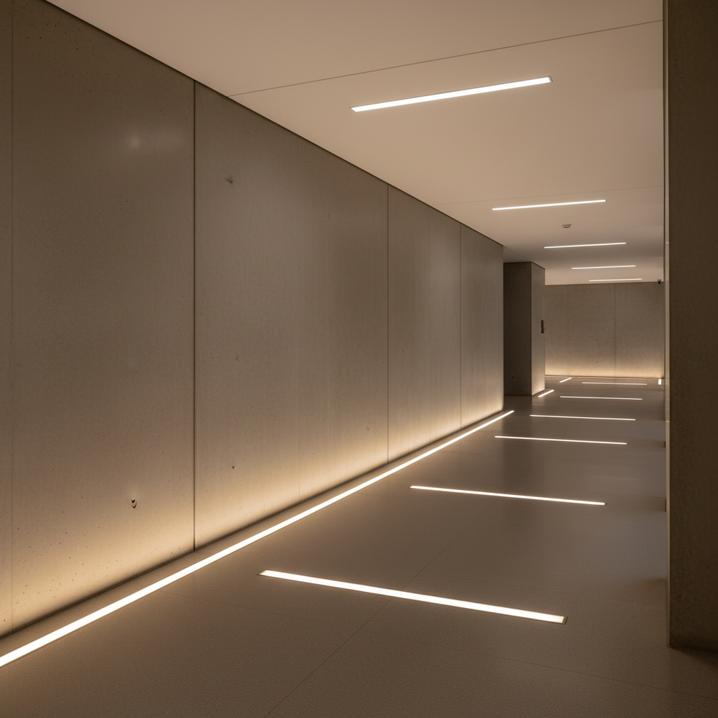 Instalação de iluminação urbana que destaca a beleza da arquitetura à noite.