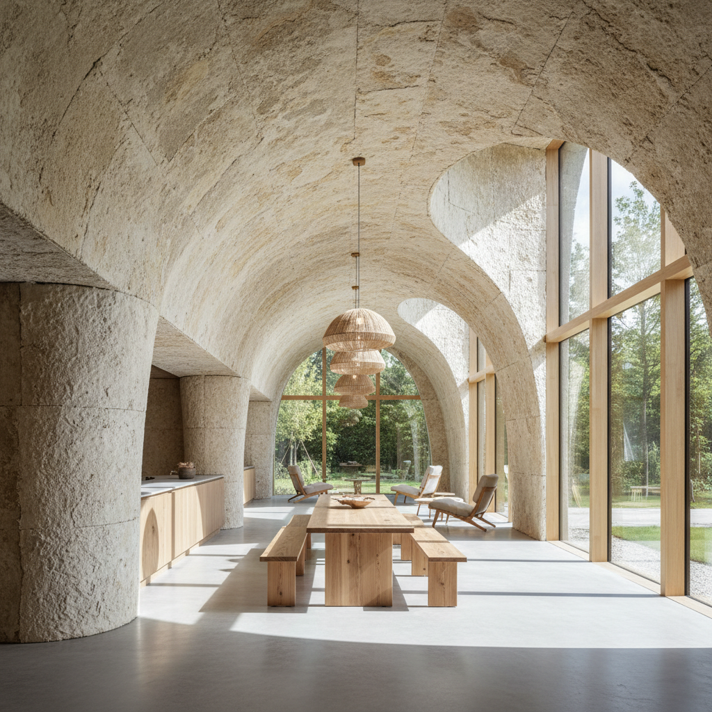 Estrutura externa sustentável: mycelium em projeto de paisagismo inovador.