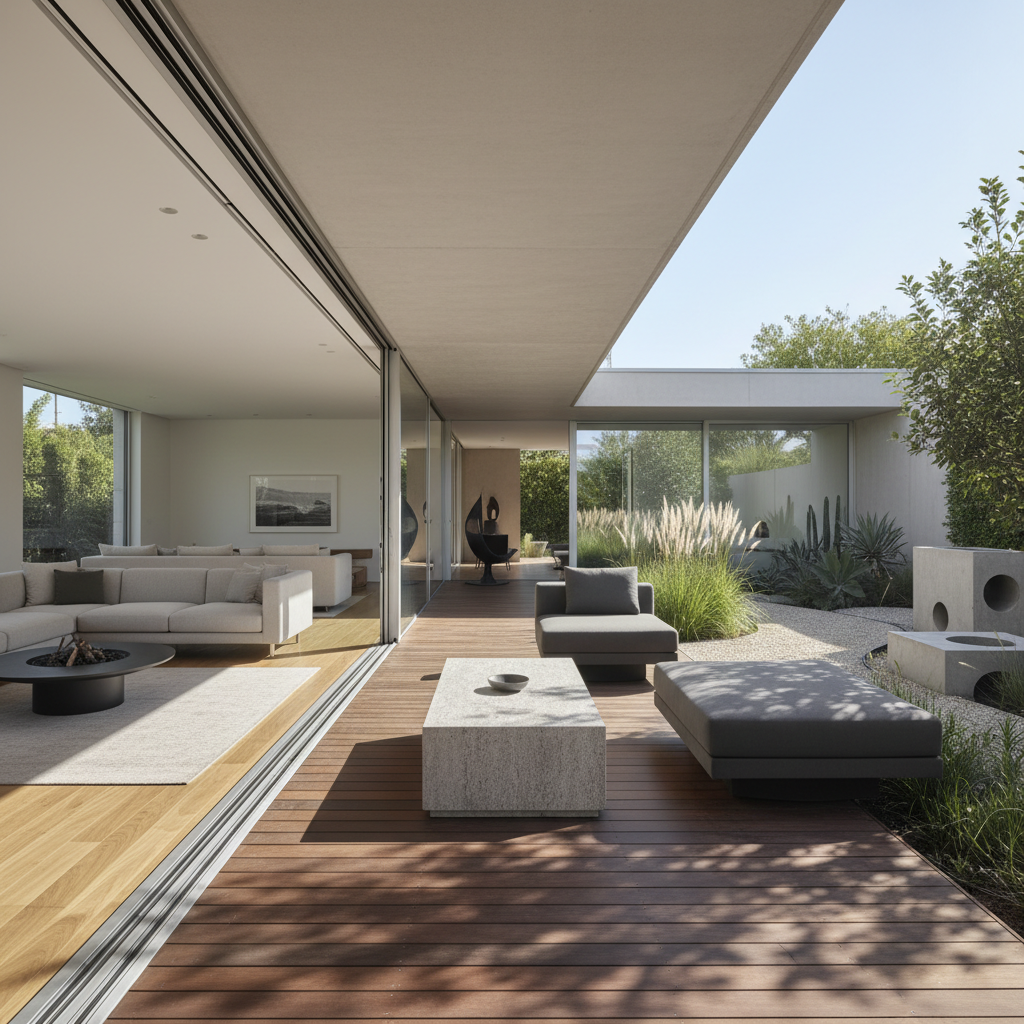 Arquitetura adaptável: vista exterior com paisagismo integrado.