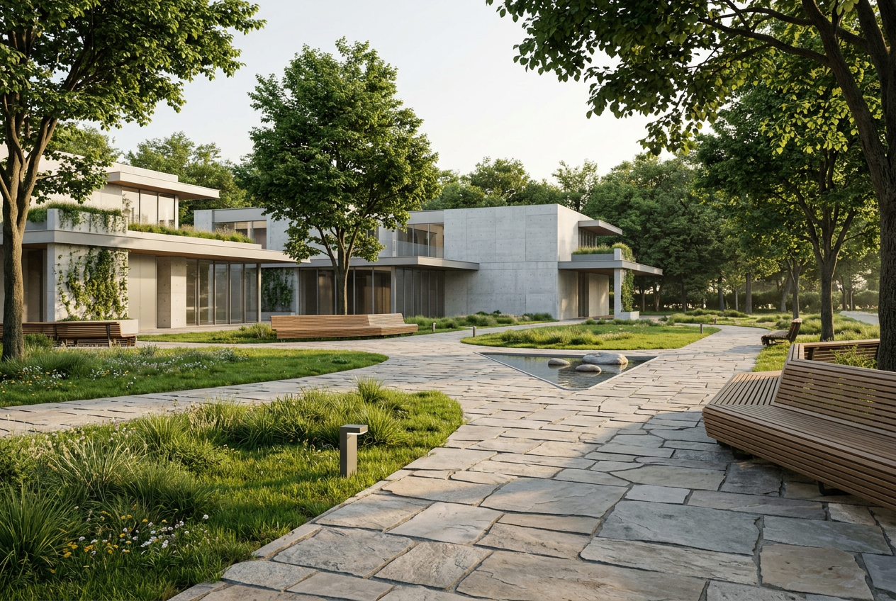 Projetos de arquitetura contemporânea: vista externa com integração paisagística.