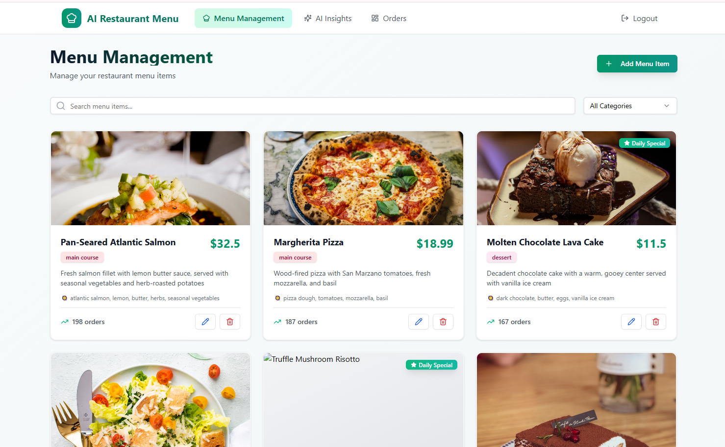 Ai Restaurant Management template preview