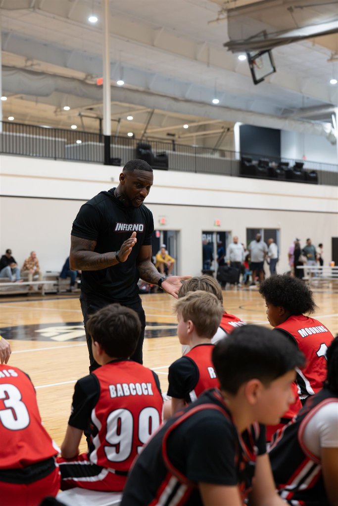 Young basketball players training