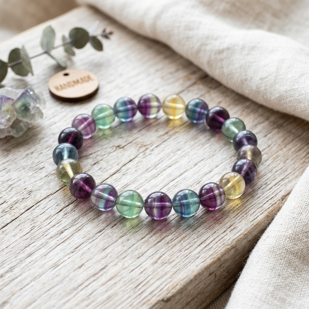 Rainbow Fluorite Stretch Bracelet! Natural & Handmade Jewelry!