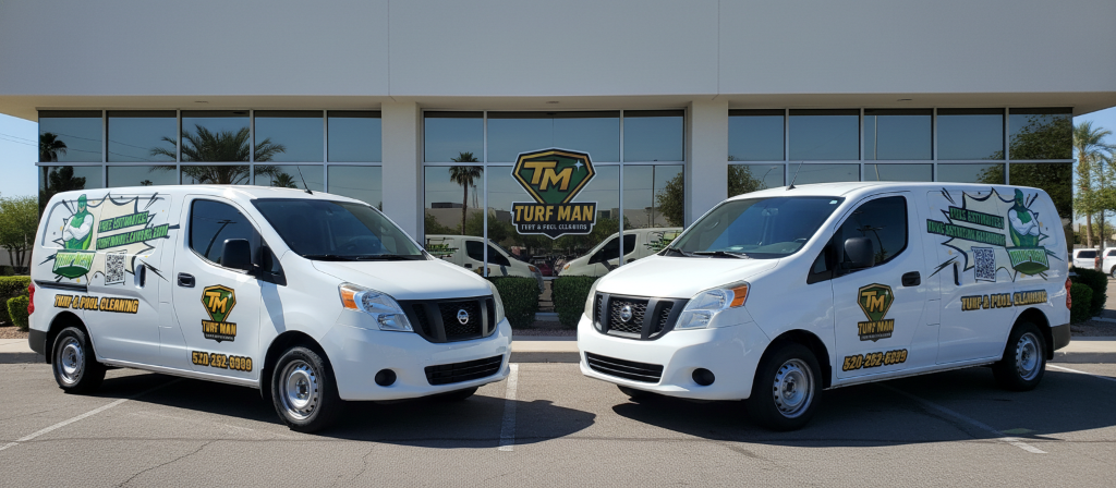 Turf Man professional service vehicle ready for artificial turf cleaning in Pinal County Arizona