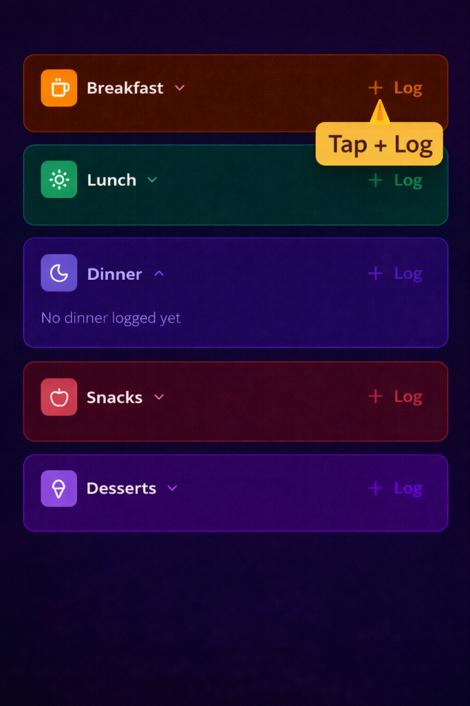 Alternative option for logging meals directly from home page
