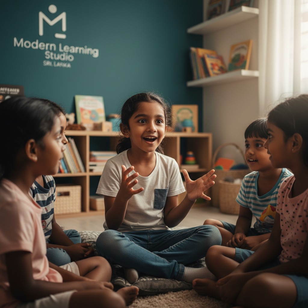 Young child speaking confidently