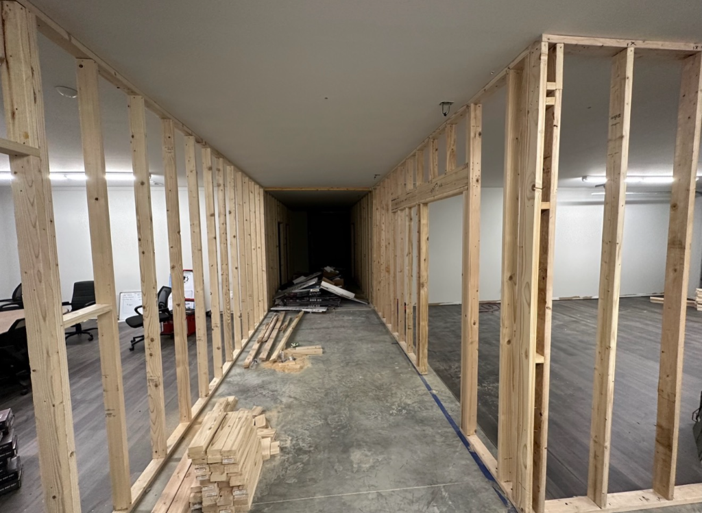 Interior framing underway during restoration