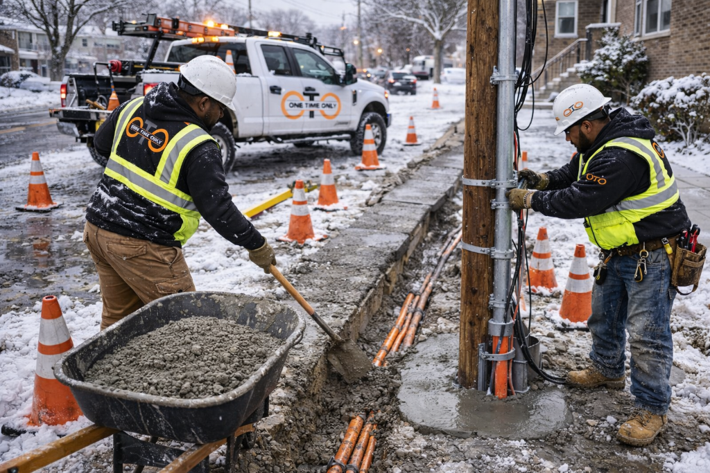 Utility Pole Installation - Winter Field Work