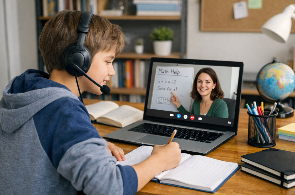 Student in online tutoring session