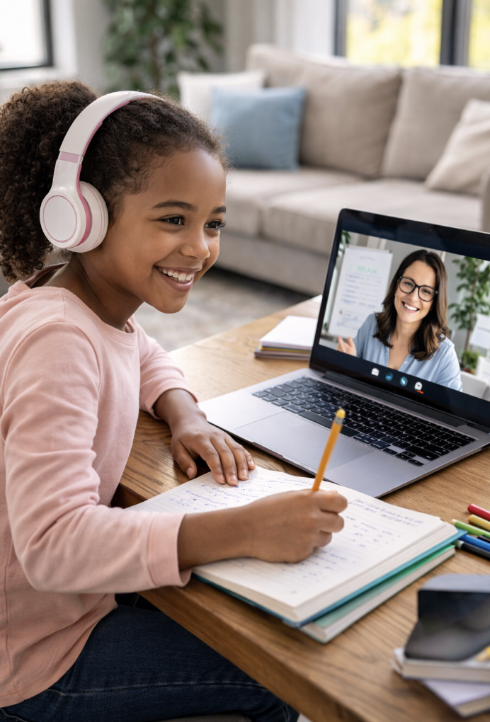 Student in online tutoring session