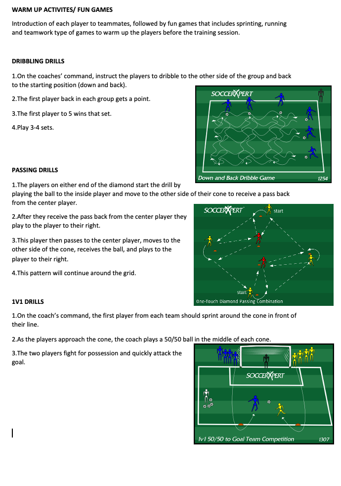 Dribbling, Passing and 1v1 Drills
