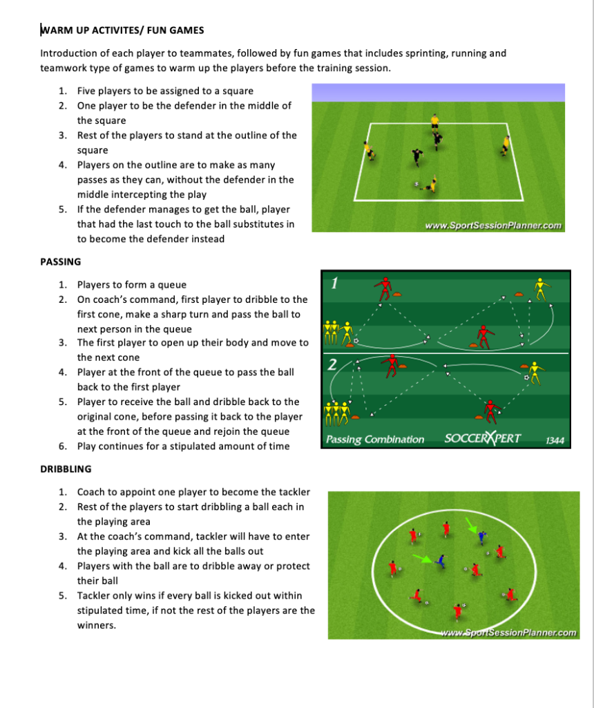Warm-up, Passing and Dribbling Drills