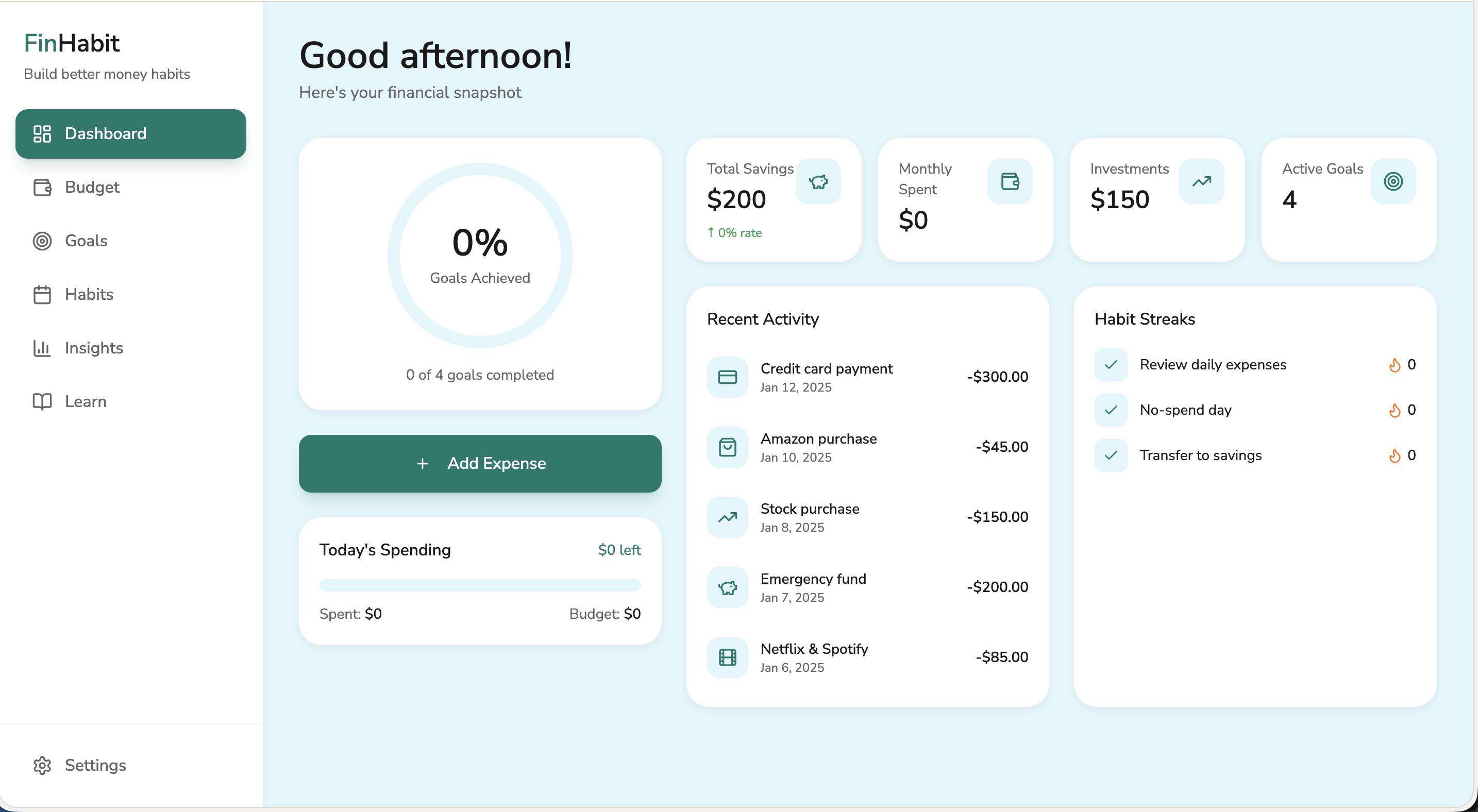 FinHabit template preview