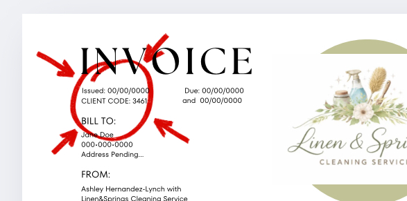 Where to find client code on invoice