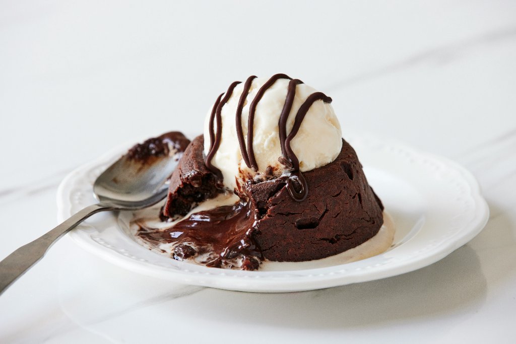 Molten chocolate lava cake with liquid centre