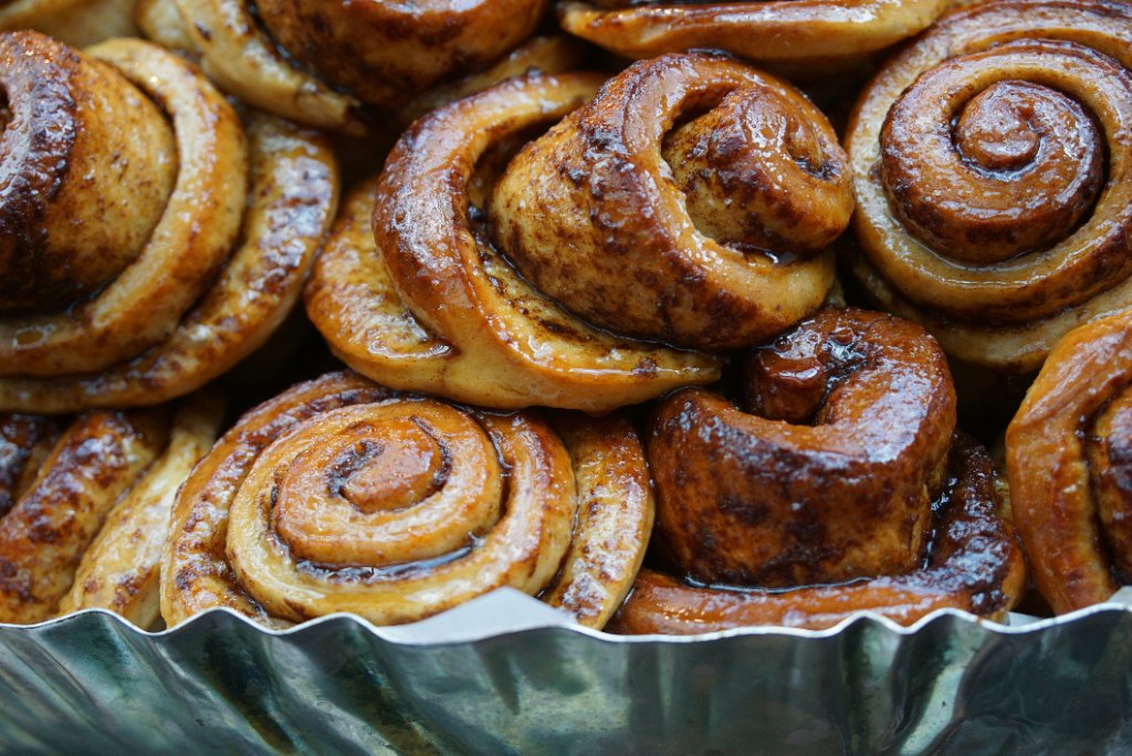 Freshly baked cinnamon rolls with frosting