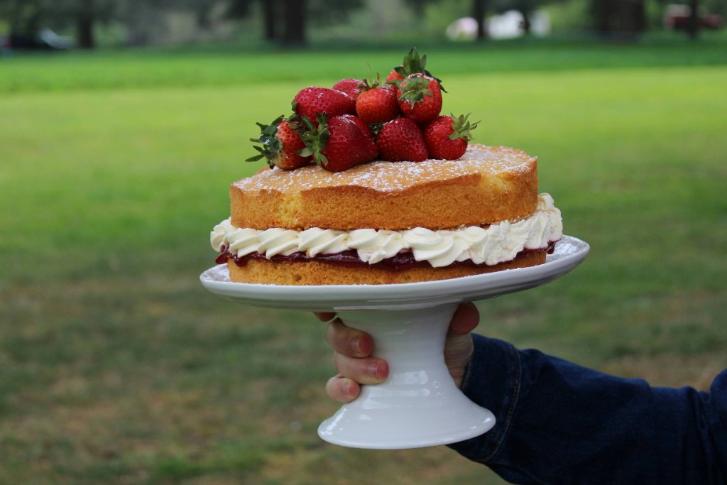 Victoria sponge cake with jam and cream