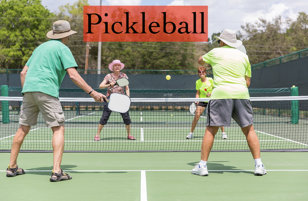 Pickleball players in action on court