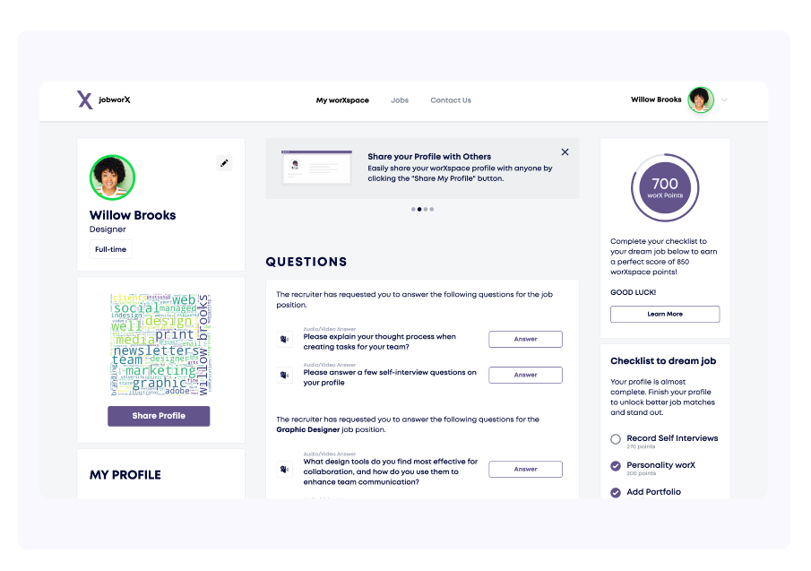 Job seeker profile example
