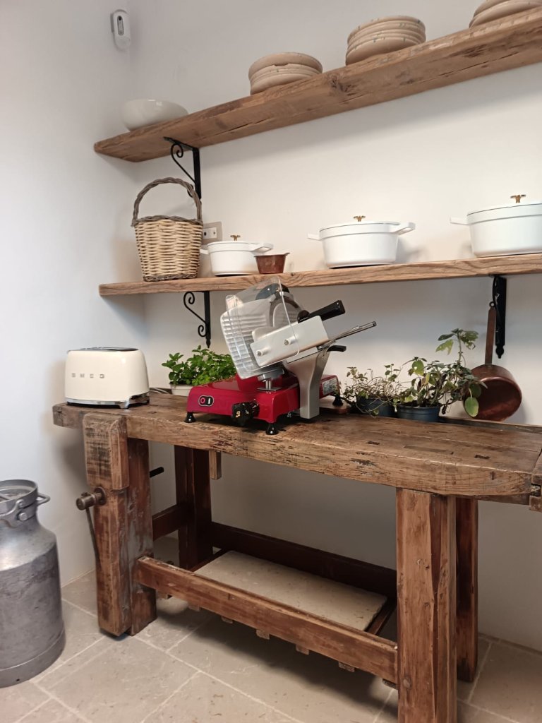 Rustic kitchen station with vintage equipment
