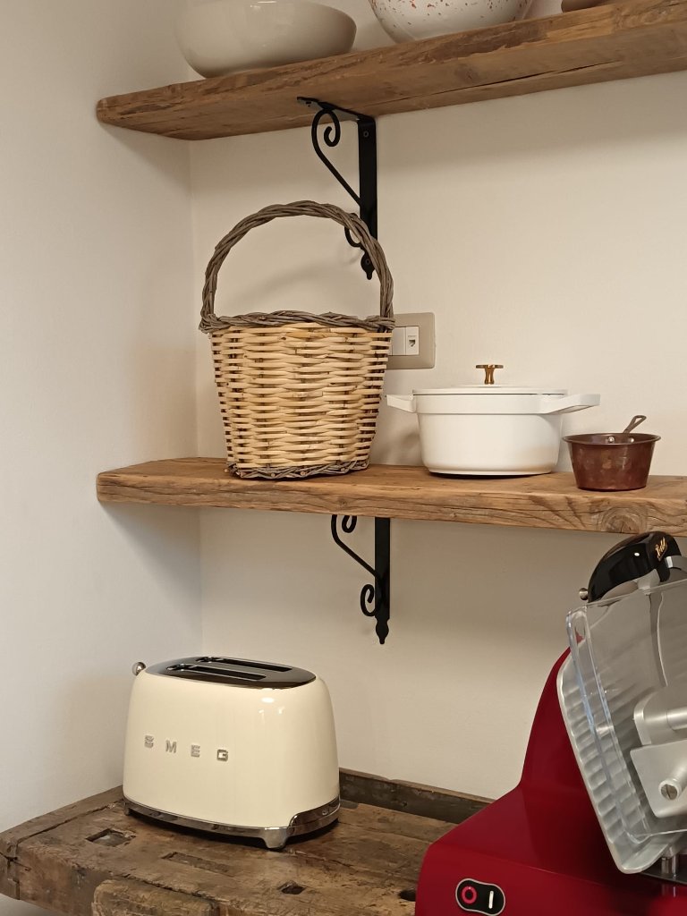 Open shelving with SMEG toaster and artisan storage