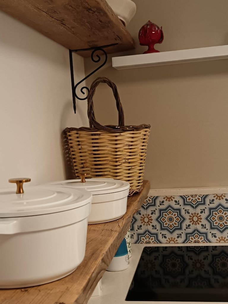Premium cookware with traditional tile backsplash