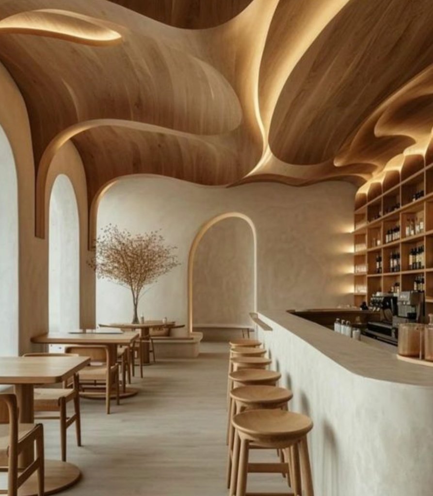 Custom CNC services project - curved wood ceiling panels and architectural millwork fabrication USA and Canada