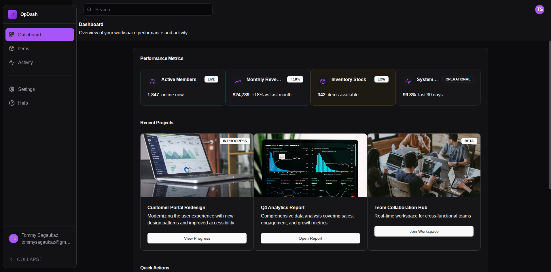 OpDash template preview