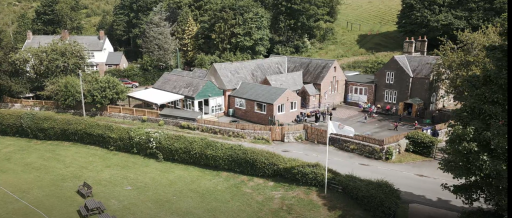 Lanercost Church of England Primary School building and grounds aerial view