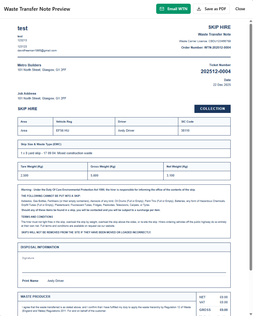 Digital Waste Transfer Note