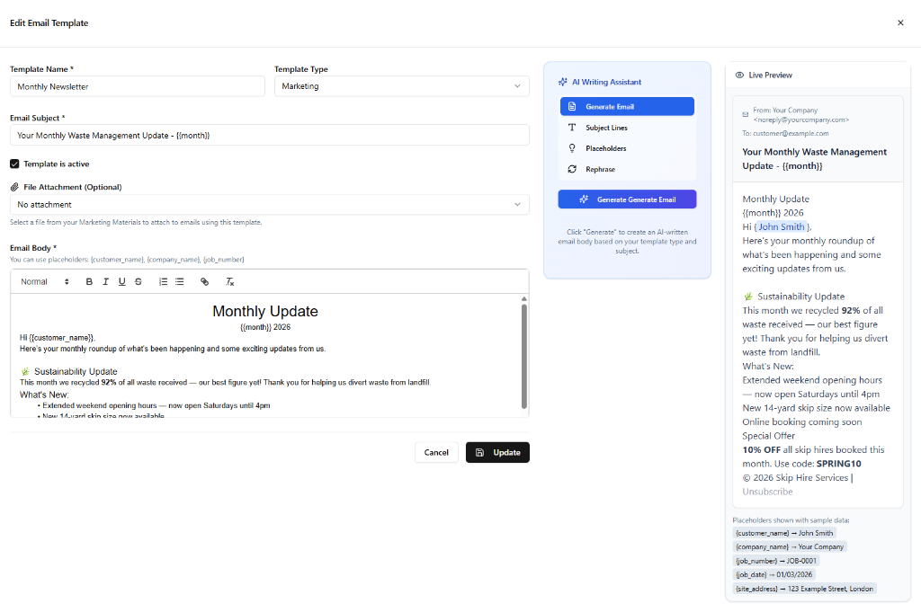 AI writing assistant for email templates