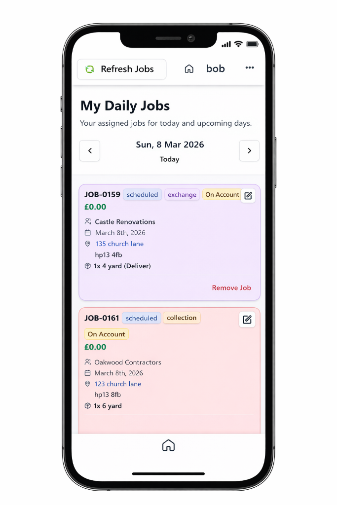 Driver daily jobs screen