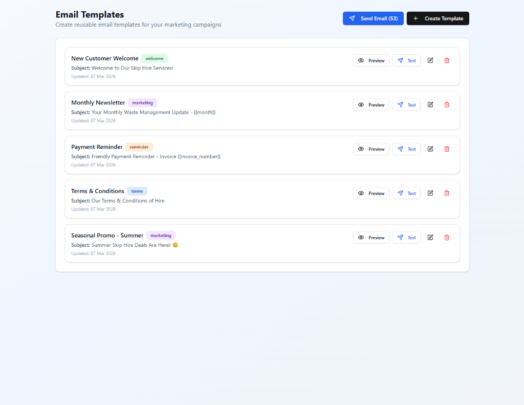 Email templates library