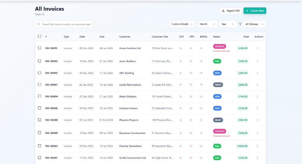 Invoice management dashboard