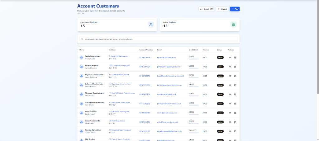 Account Customers Page