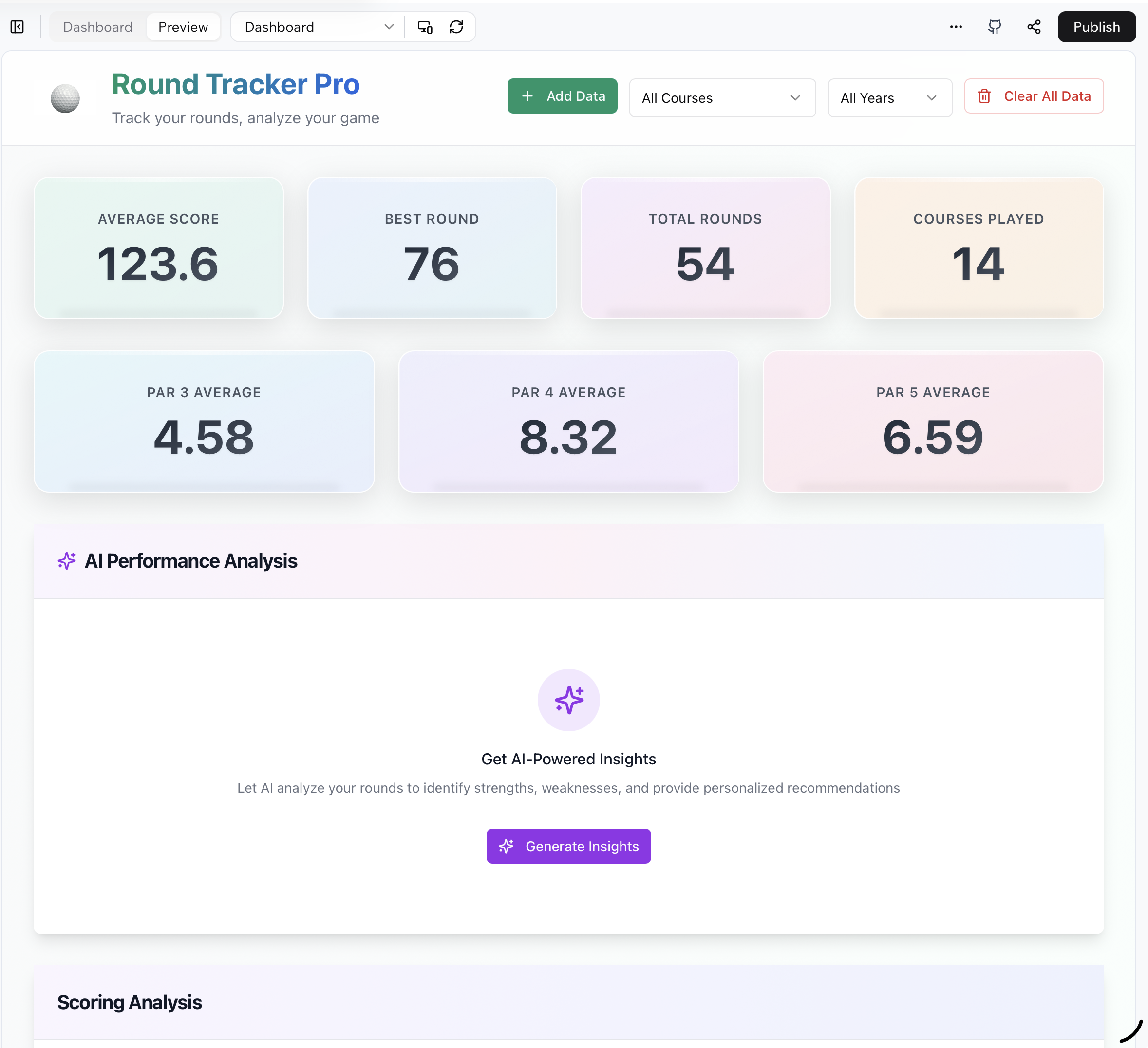 Fairway Stats template preview