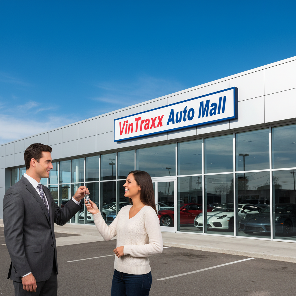 VinTraxx Auto Mall - Salesman giving keys to customer