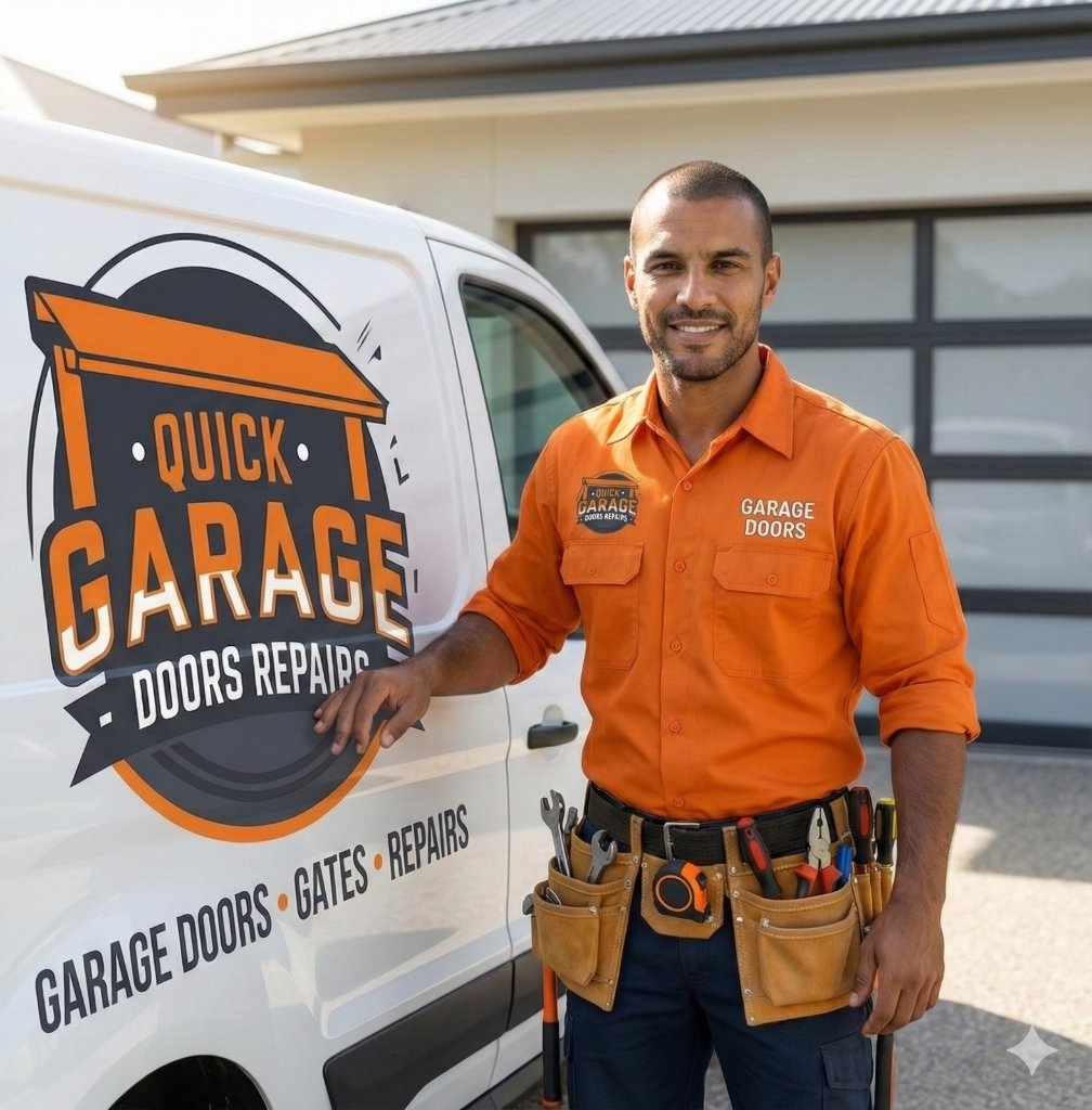 Quick Garage Door Repairs technician with service van