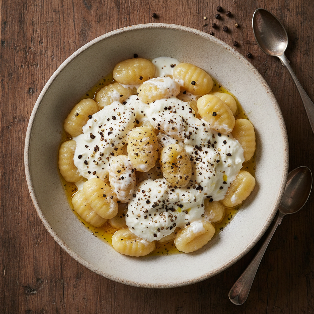 Gnocchi stracciatella e pepe