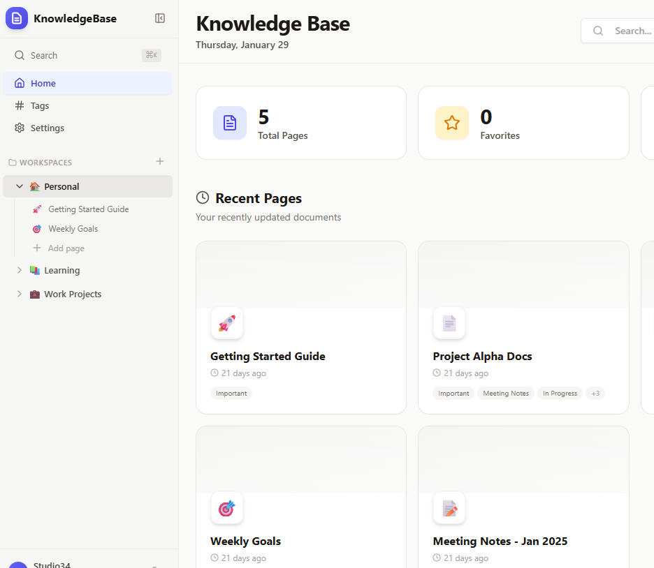 Workspace Knowledge Base UI template preview