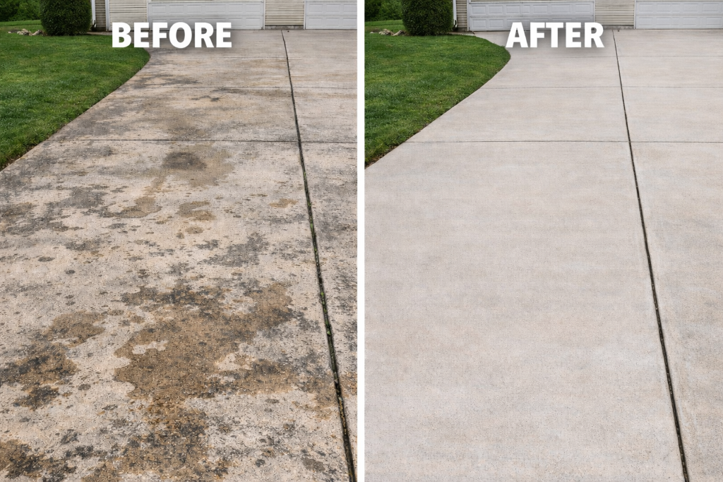 Clean concrete patio and walkway