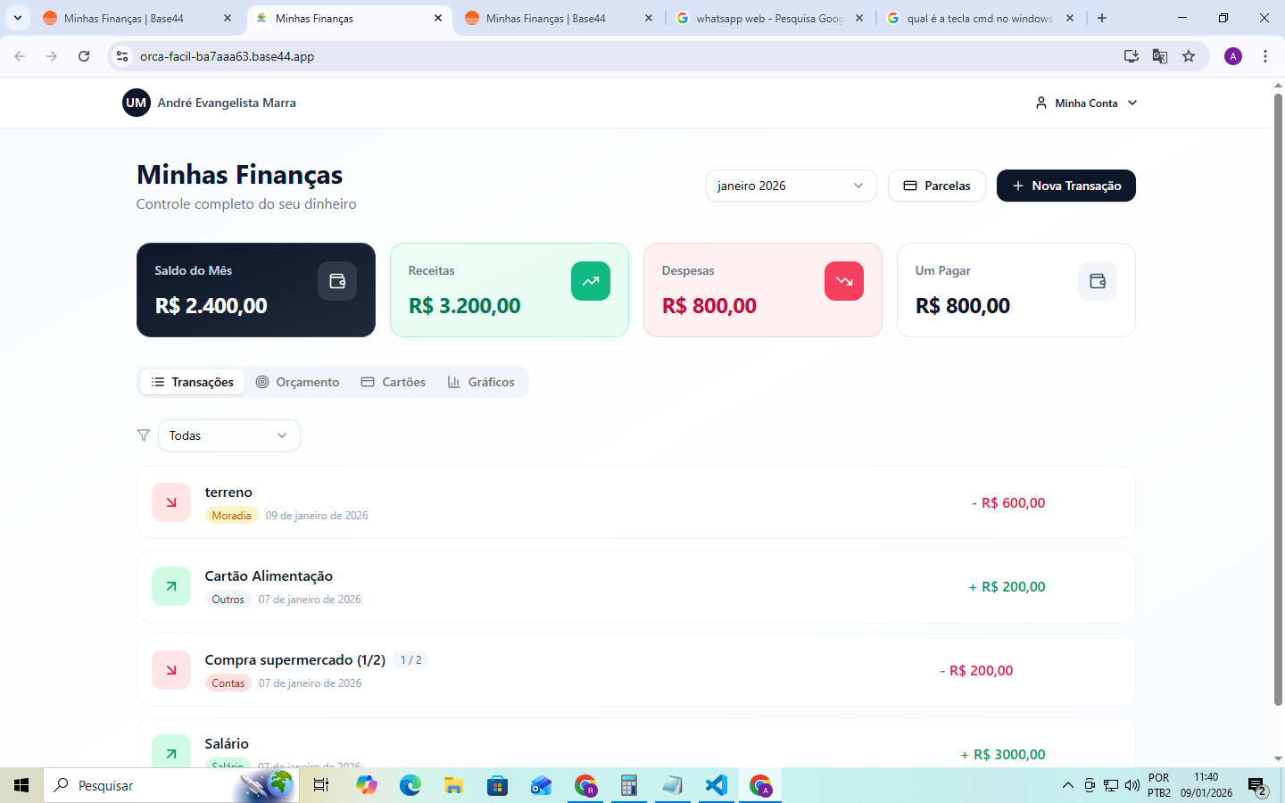 Minhas Finanças template preview