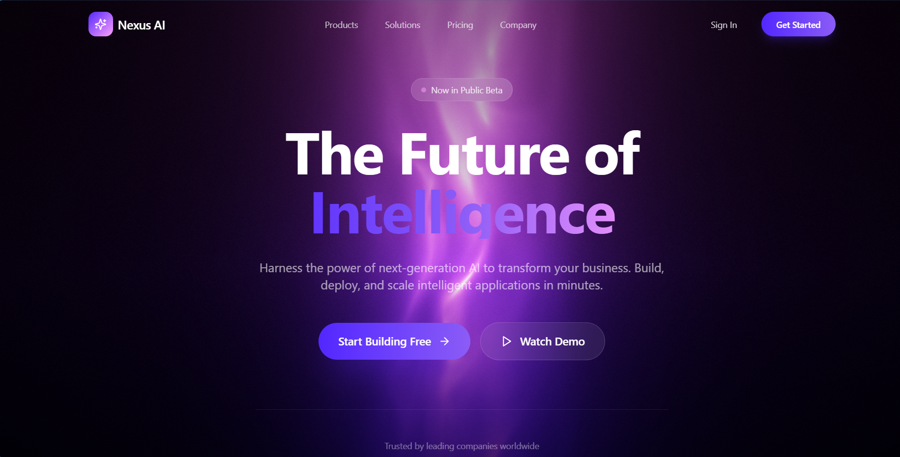 Futuristic AI App Builder template preview
